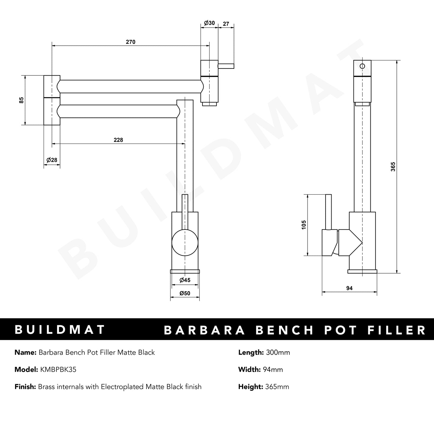 Barbara Bench Pot Filler Matte Black