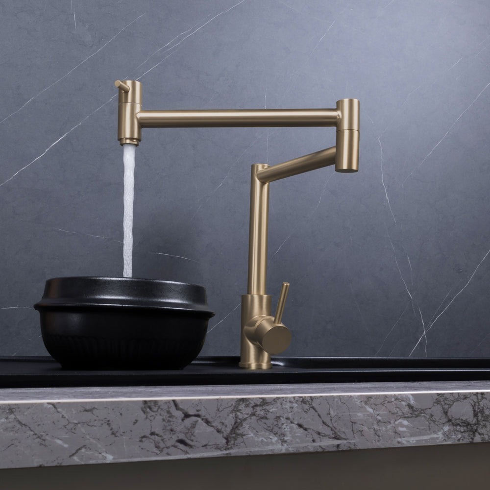 Barbara Bench Pot Filler Brushed Brass Gold