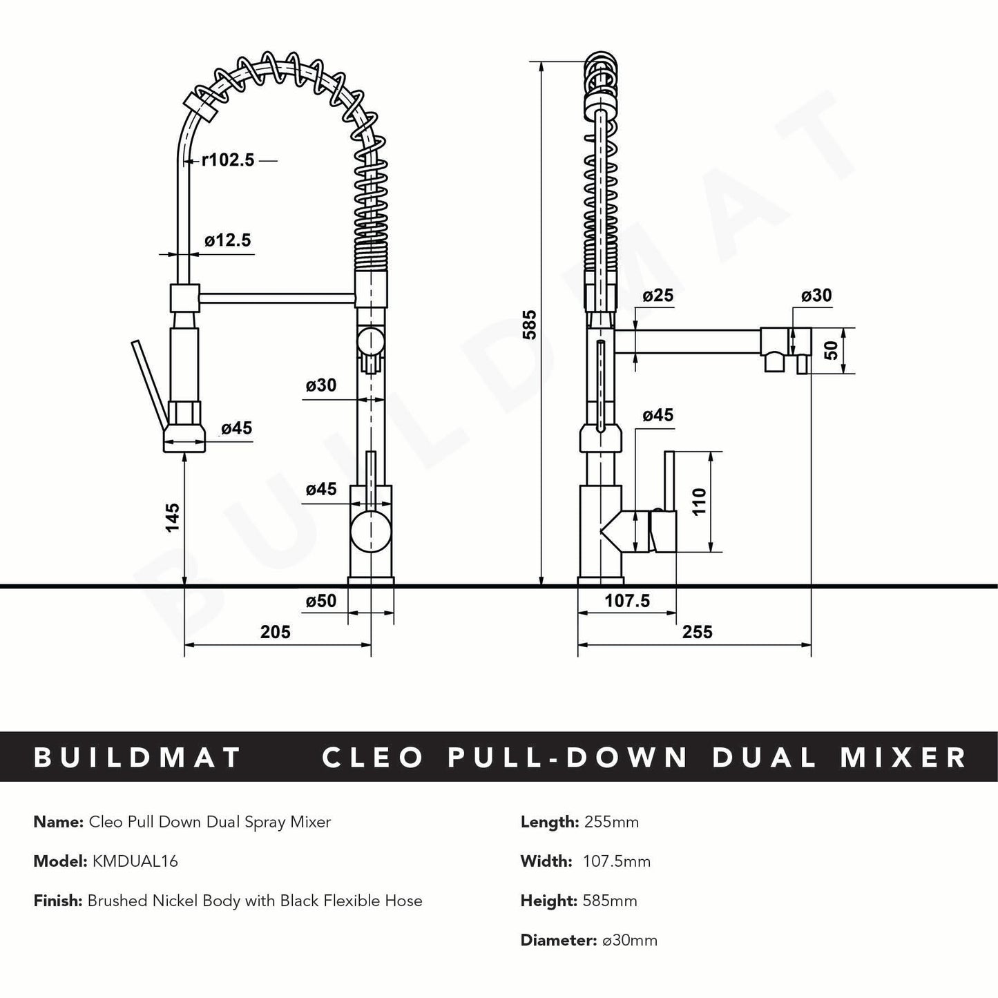 Cleo Brushed Nickel Pull Down Dual Spray Mixer