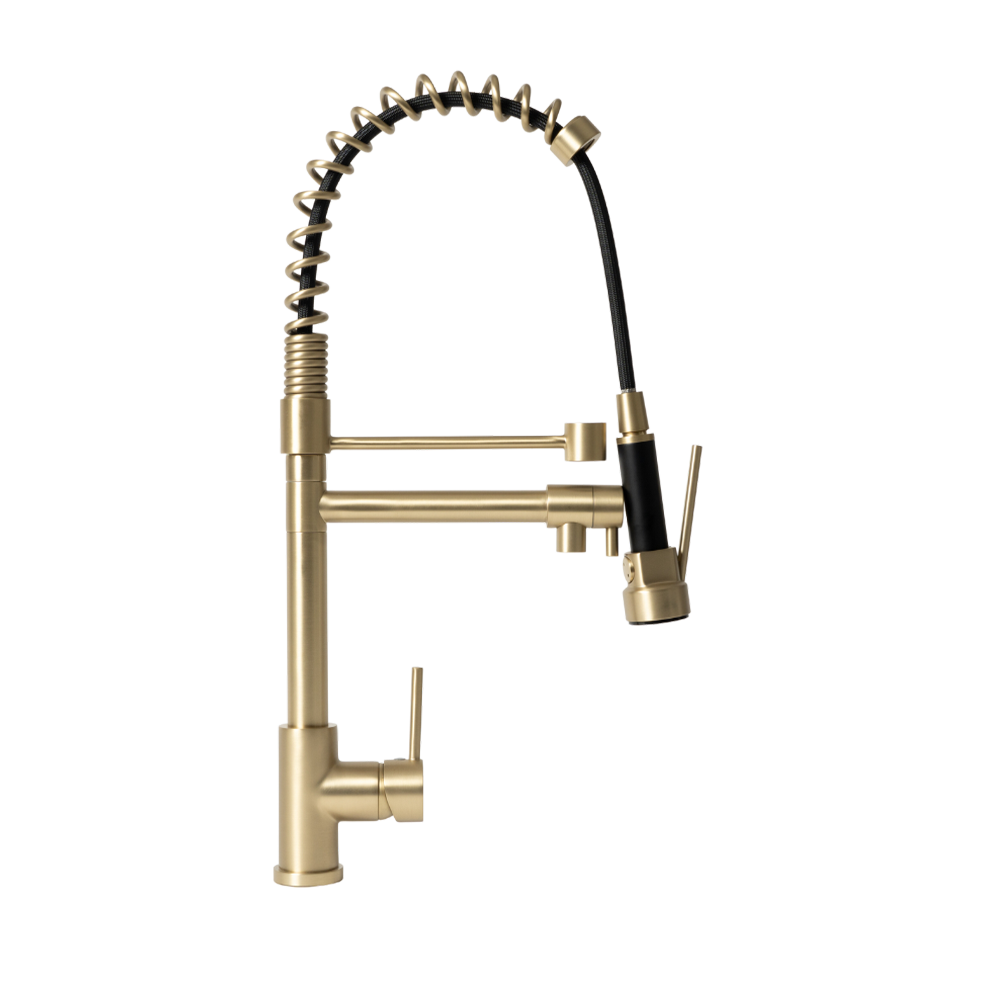 Cleo Brushed Brass Gold Pull Down Dual Spray Mixer