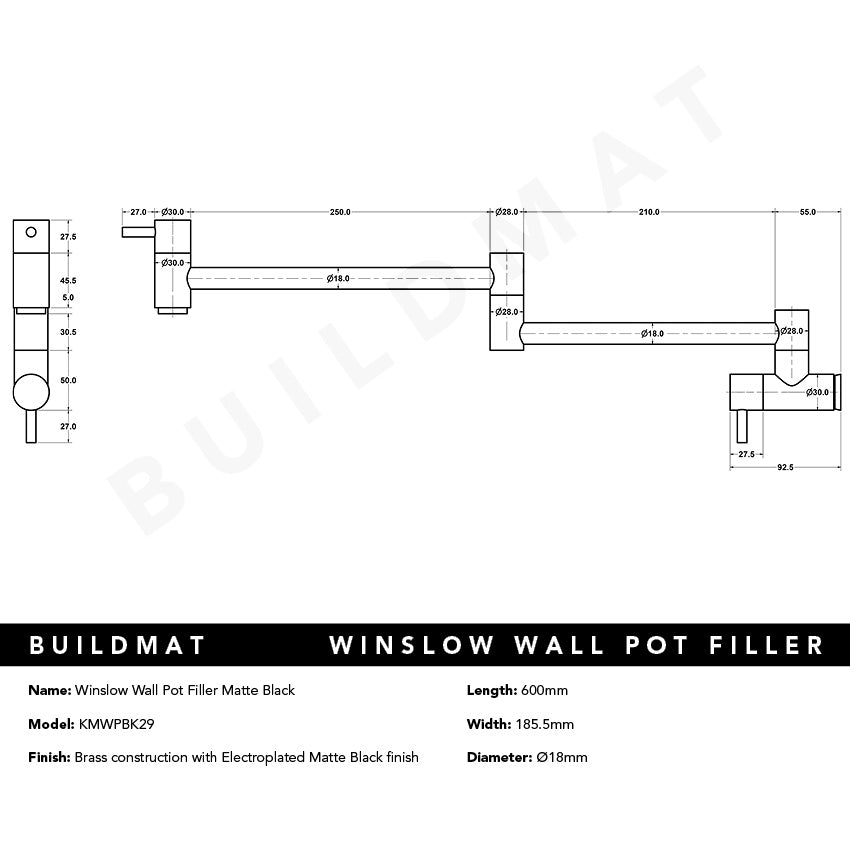 Winslow Wall Pot Filler Matte Black