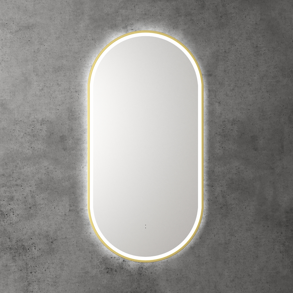 Beau Monde Oblong Pill LED Mirror Brushed Gold