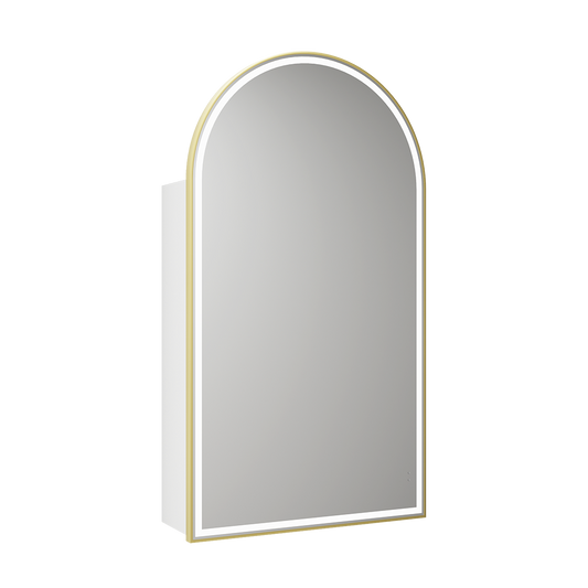 Canterbury Arch LED Matte White Shaving Cabinet With Brushed Gold Frame