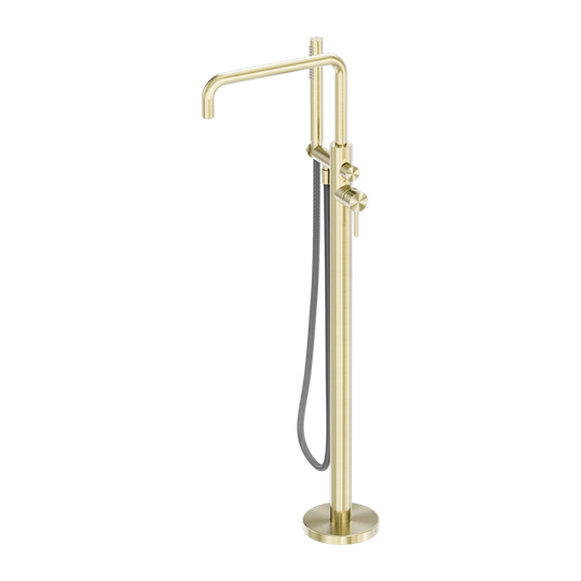 Zen Freestanding Bath Mixer With Outdoor Shower Hose Brushed Gold