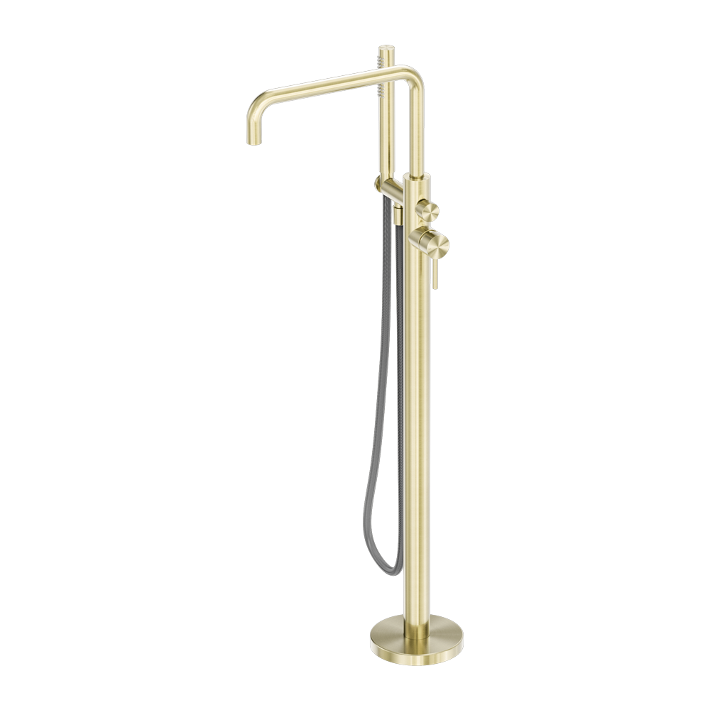 Zen Freestanding Bath Mixer With Outdoor Shower Hose Brushed Gold