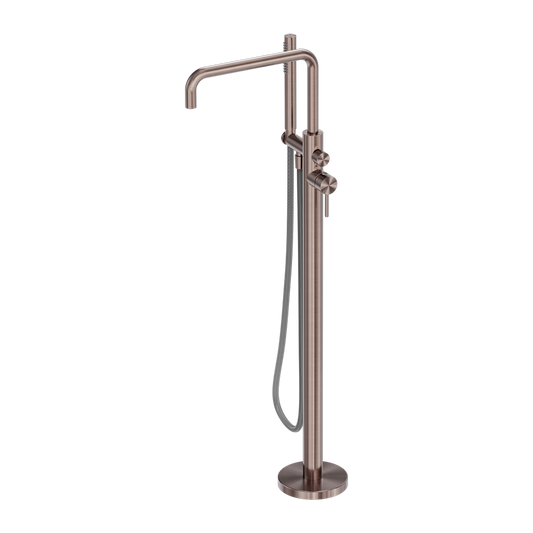 Zen Freestanding Bath Mixer With Outdoor Shower Hose Brushed Bronze