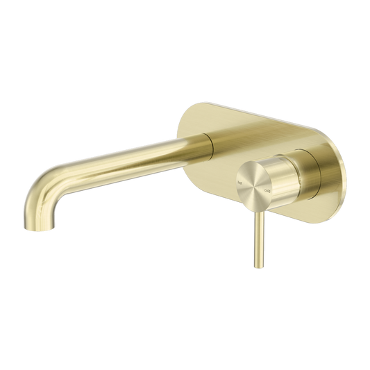 Zen Wall Basin/Bath Mixer 185mm Spout Brushed Gold