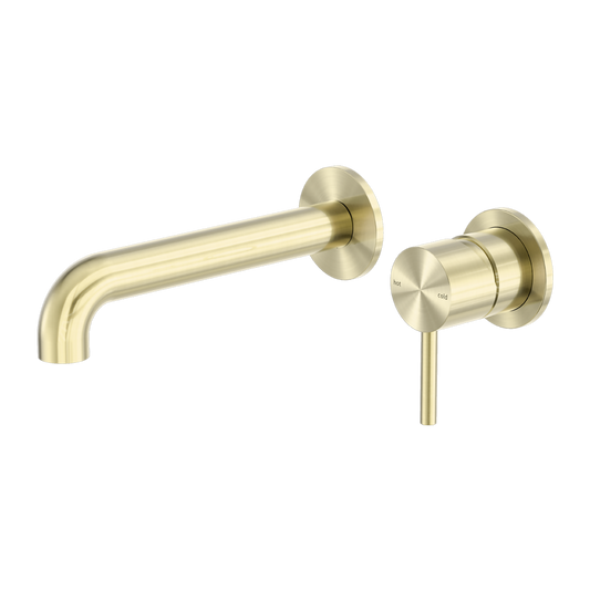 Zen Wall Basin/Bath Mixer Separate Back Plate 185mm Spout Brushed Gold