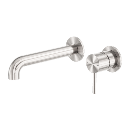 Zen Wall Basin/Bath Mixer Separate Back Plate 185mm Spout Brushed Nickel