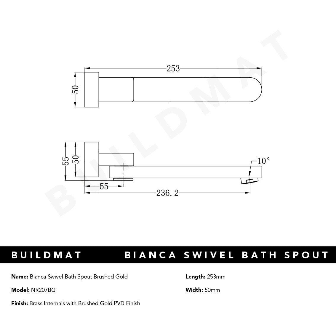 Bianca Swivel Bath Spout Brushed Gold