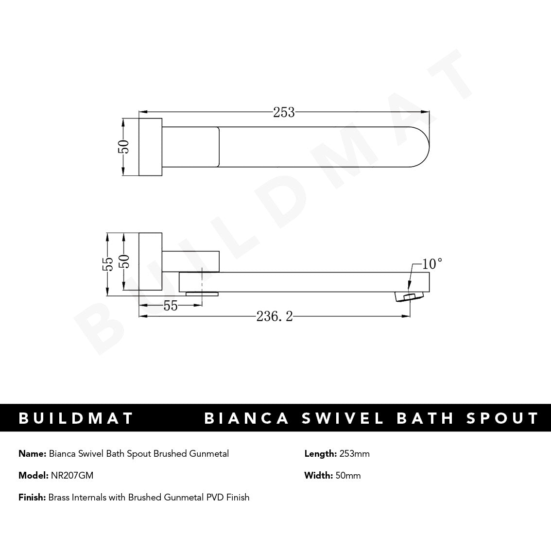 Bianca Swivel Bath Spout Brushed Gunmetal