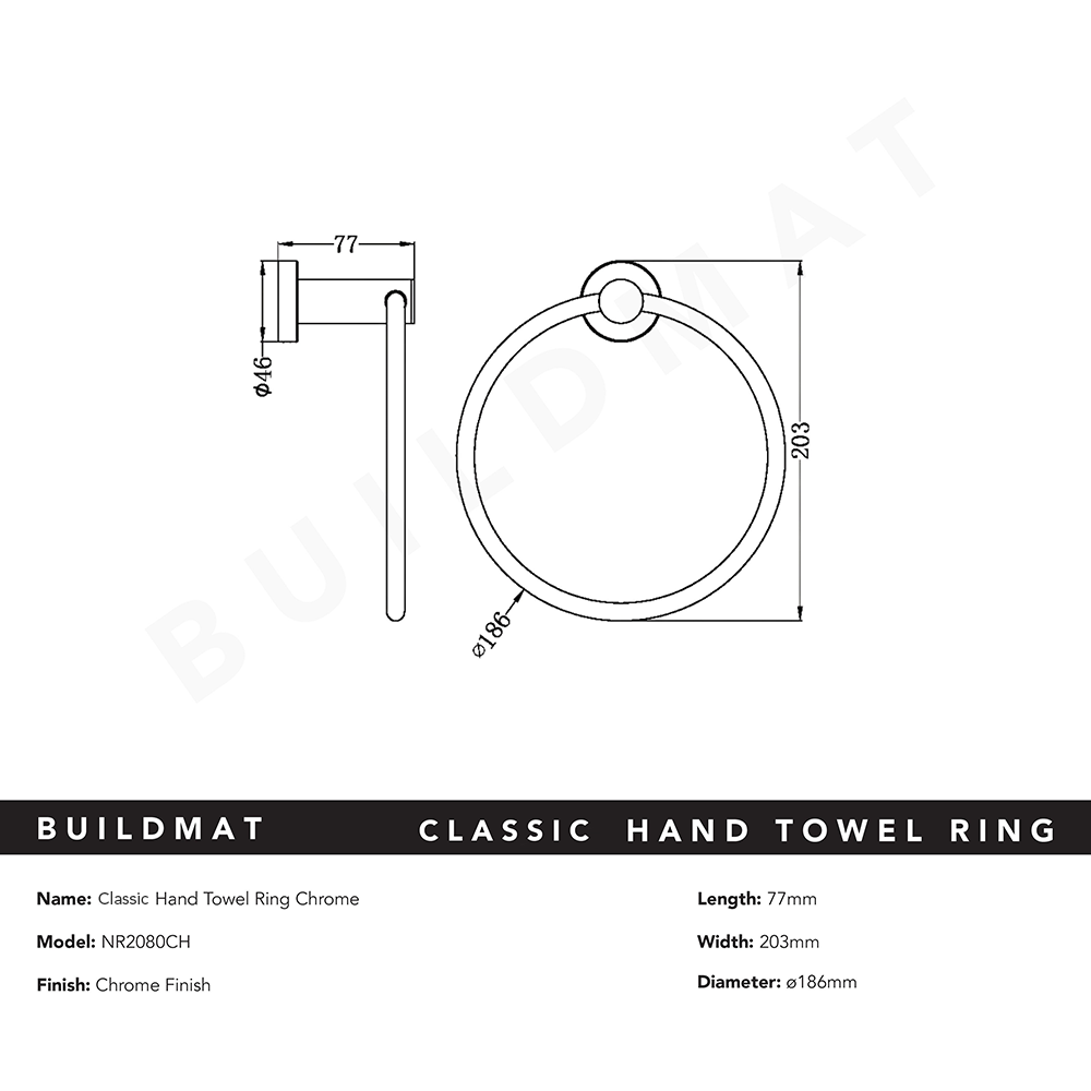 Classic Hand Towel Ring Chrome