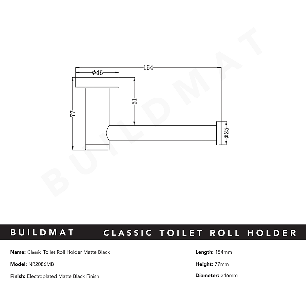 Classic Toilet Roll Holder Matte Black