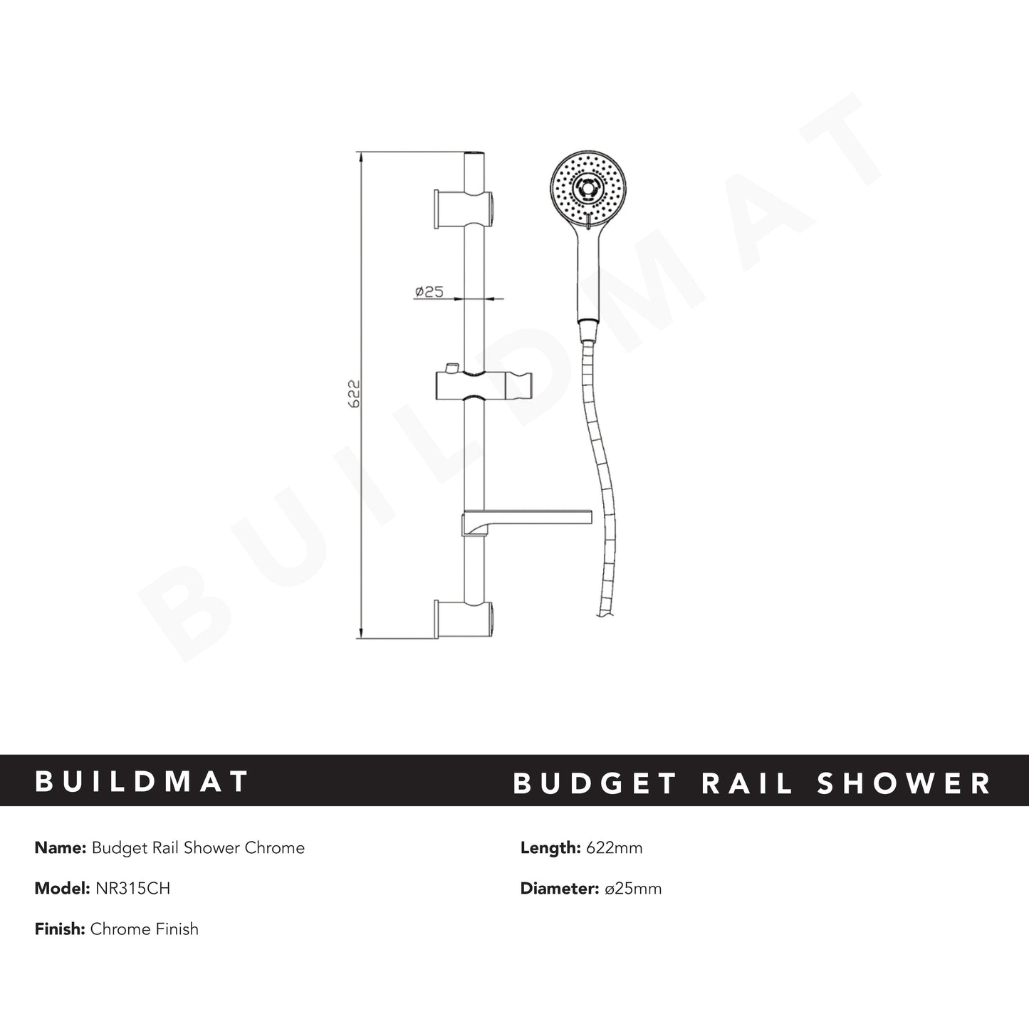 Builder Budget Shower Rail Chrome