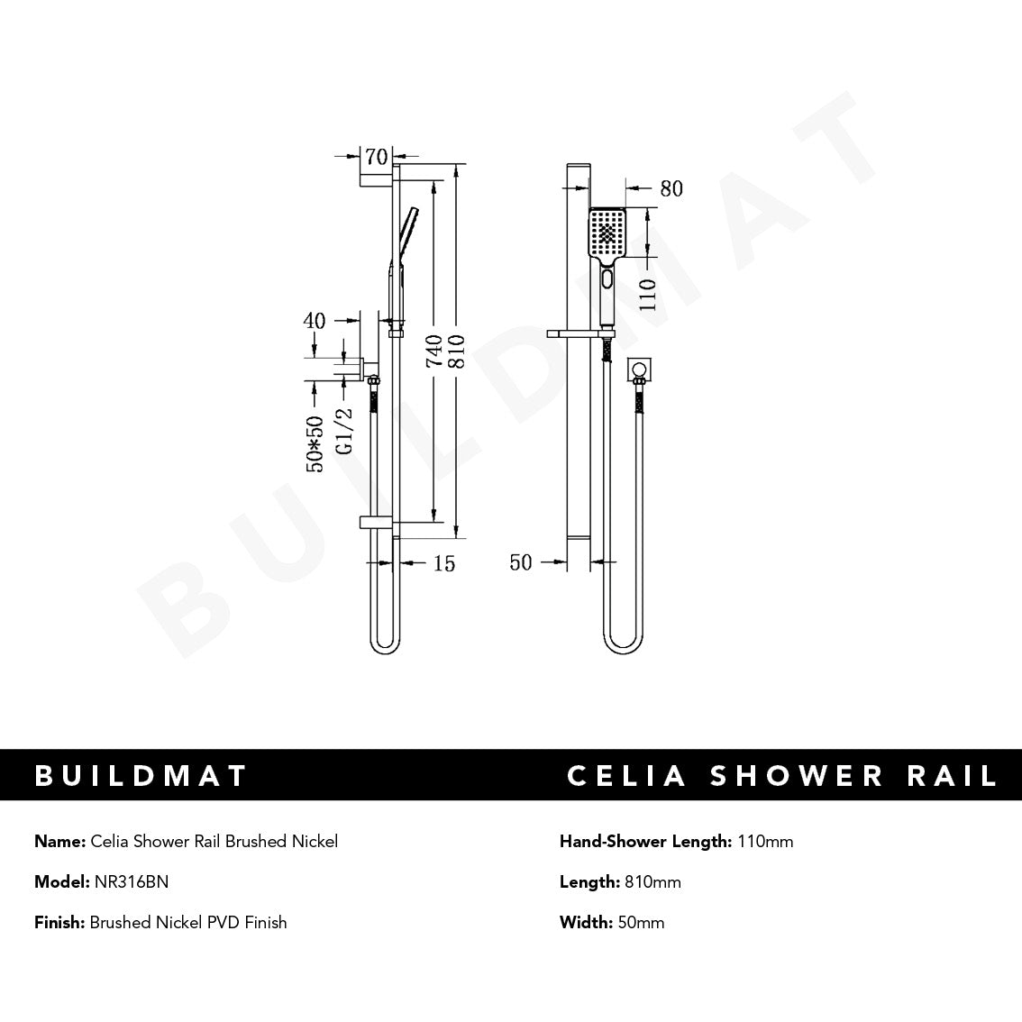 Celia Shower Rail Brushed Nickel