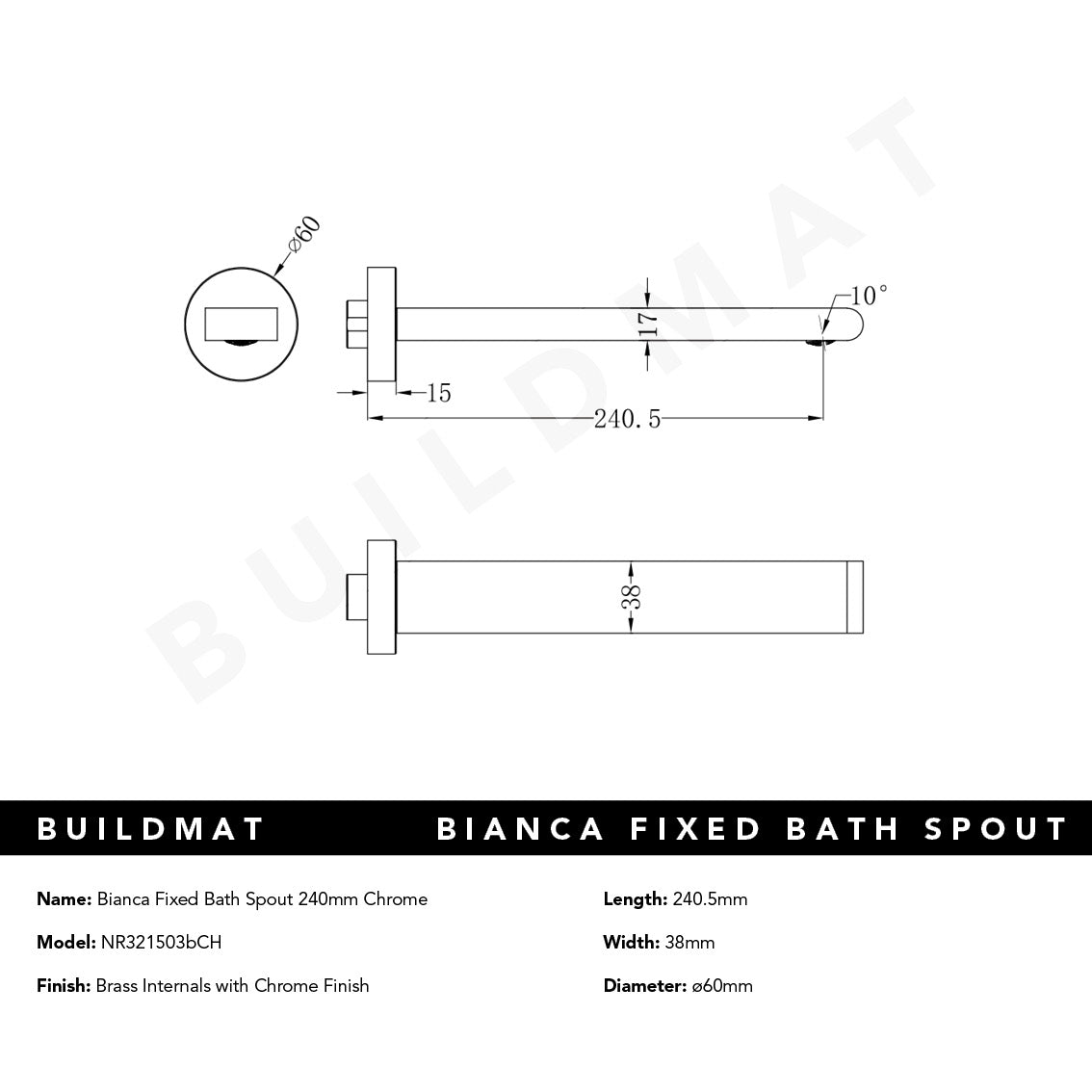 Bianca Bath Spout 240mm Chrome