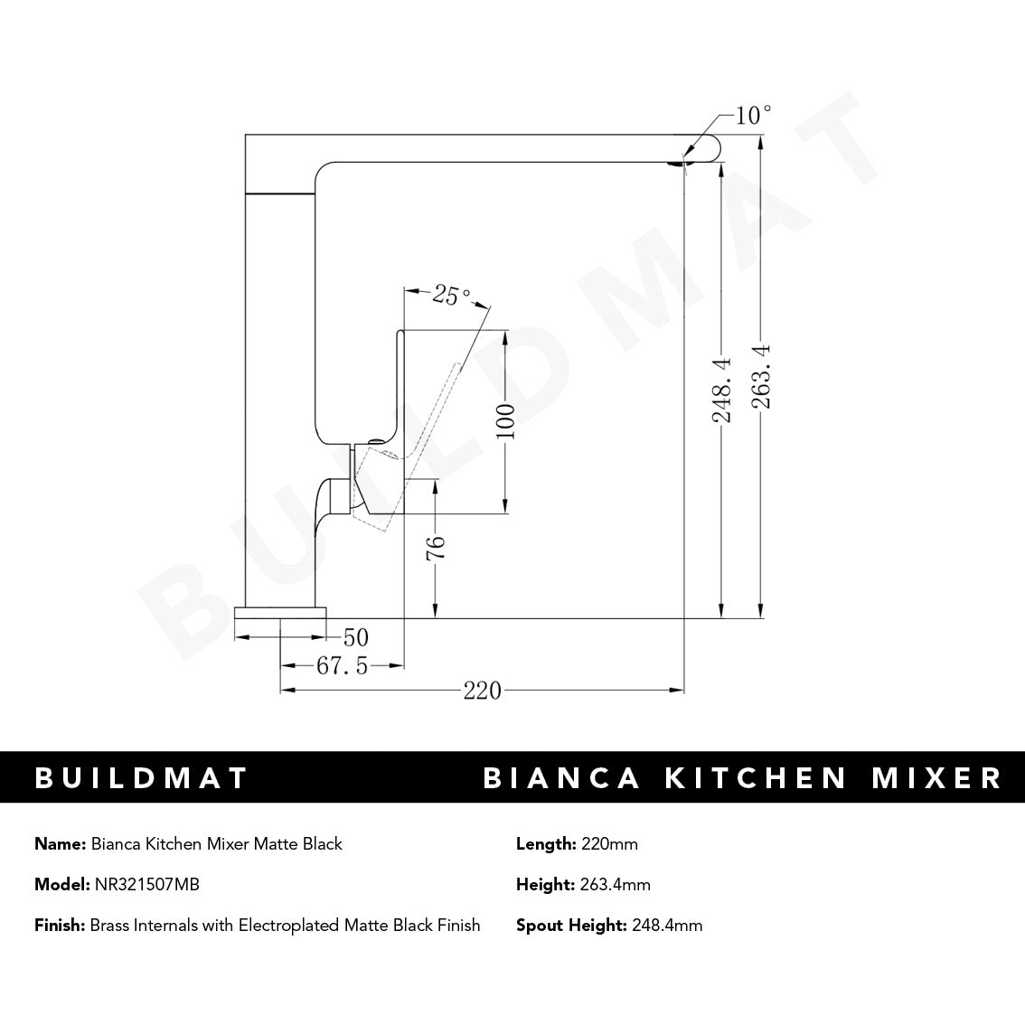 Bianca Kitchen Mixer Matte Black