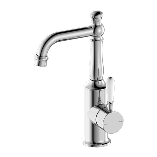 York Basin Mixer with White Porcelain Lever Chrome