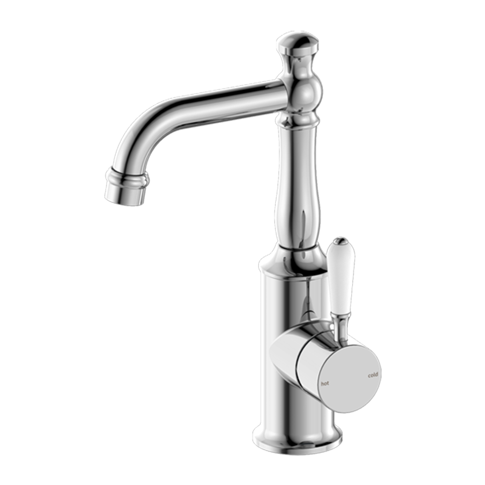 York Basin Mixer with White Porcelain Lever Chrome