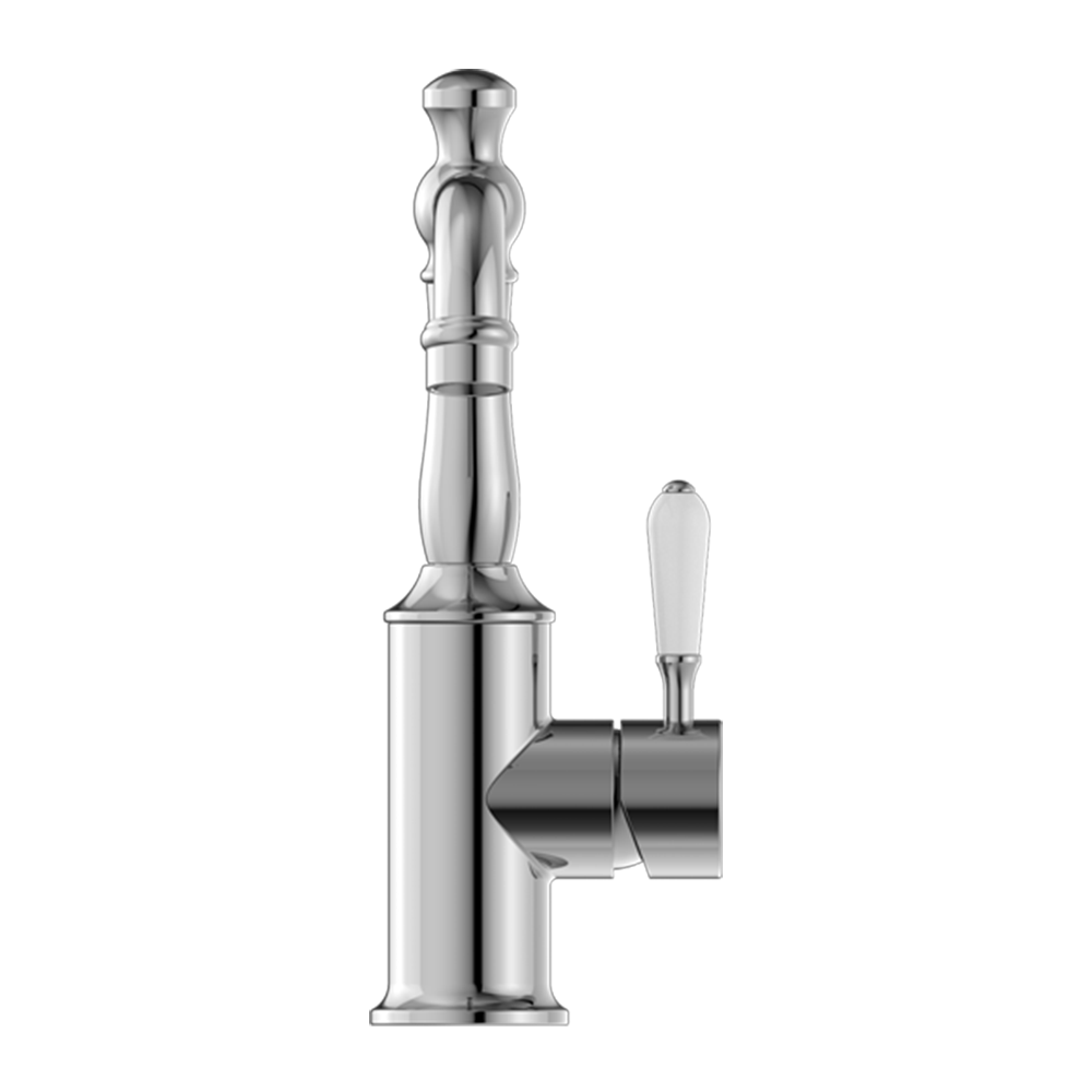 York Basin Mixer with White Porcelain Lever Chrome