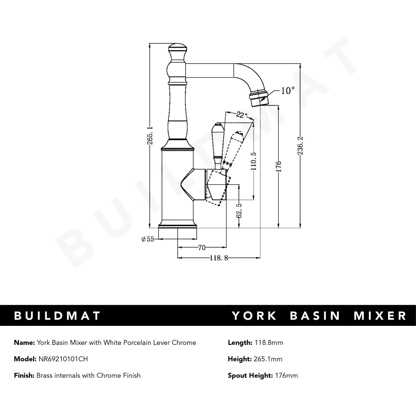 York Basin Mixer with White Porcelain Lever Chrome