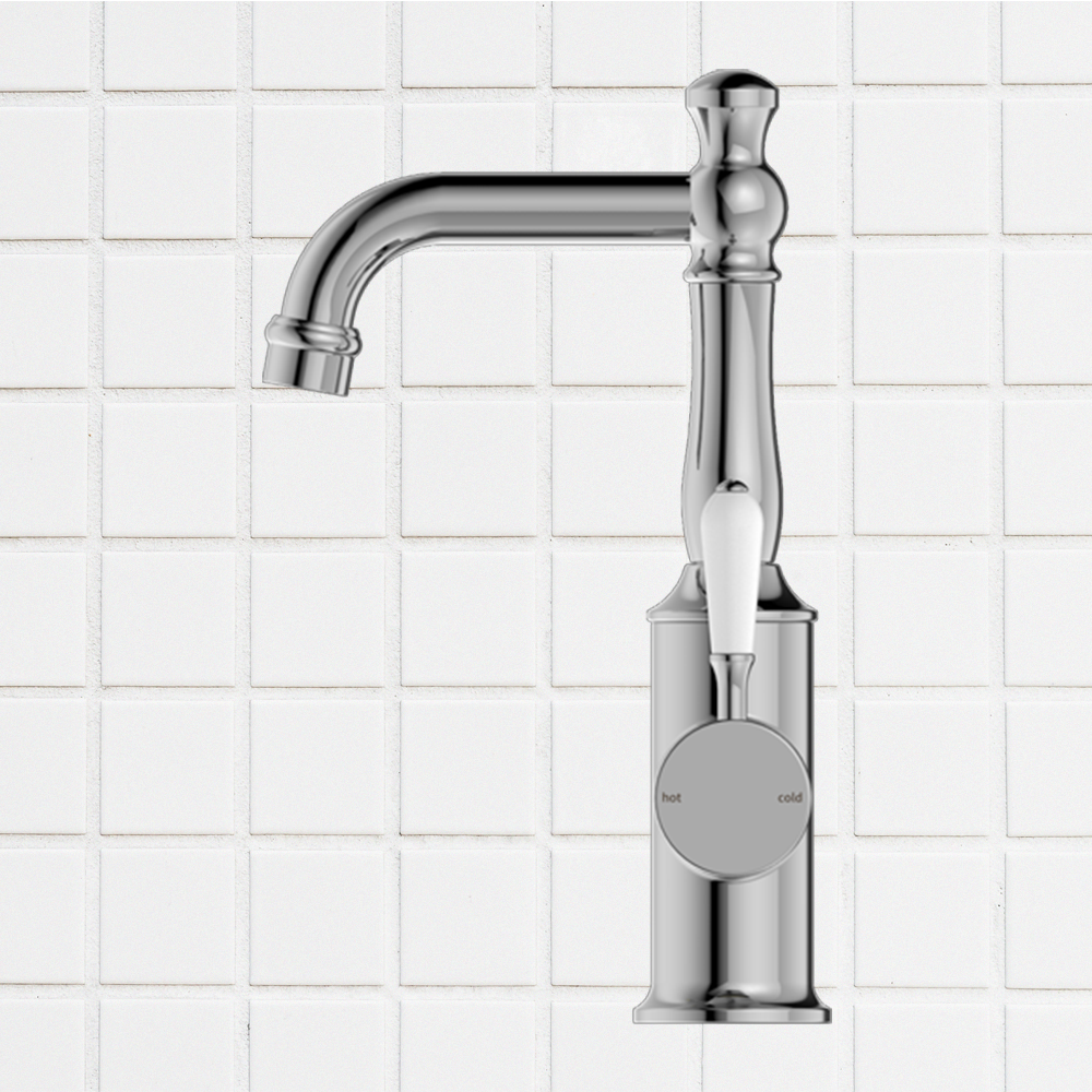 York Basin Mixer with White Porcelain Lever Chrome