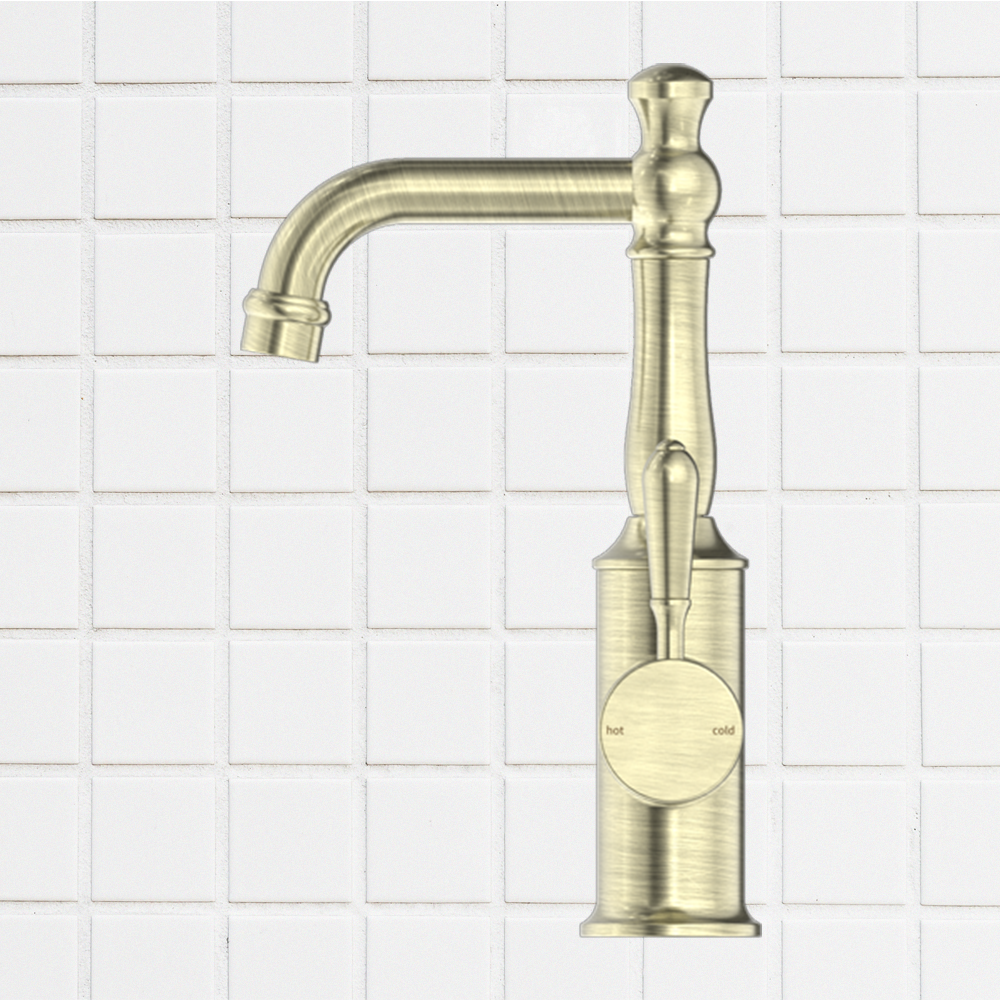 York Basin Mixer with Metal Lever Aged Brass