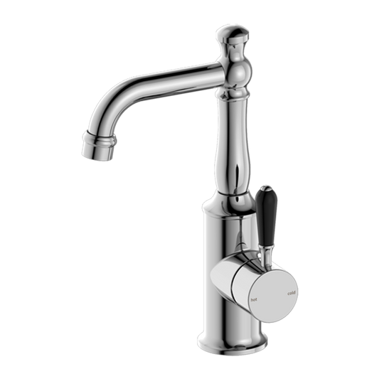 York Basin Mixer with Black Porcelain Lever Chrome