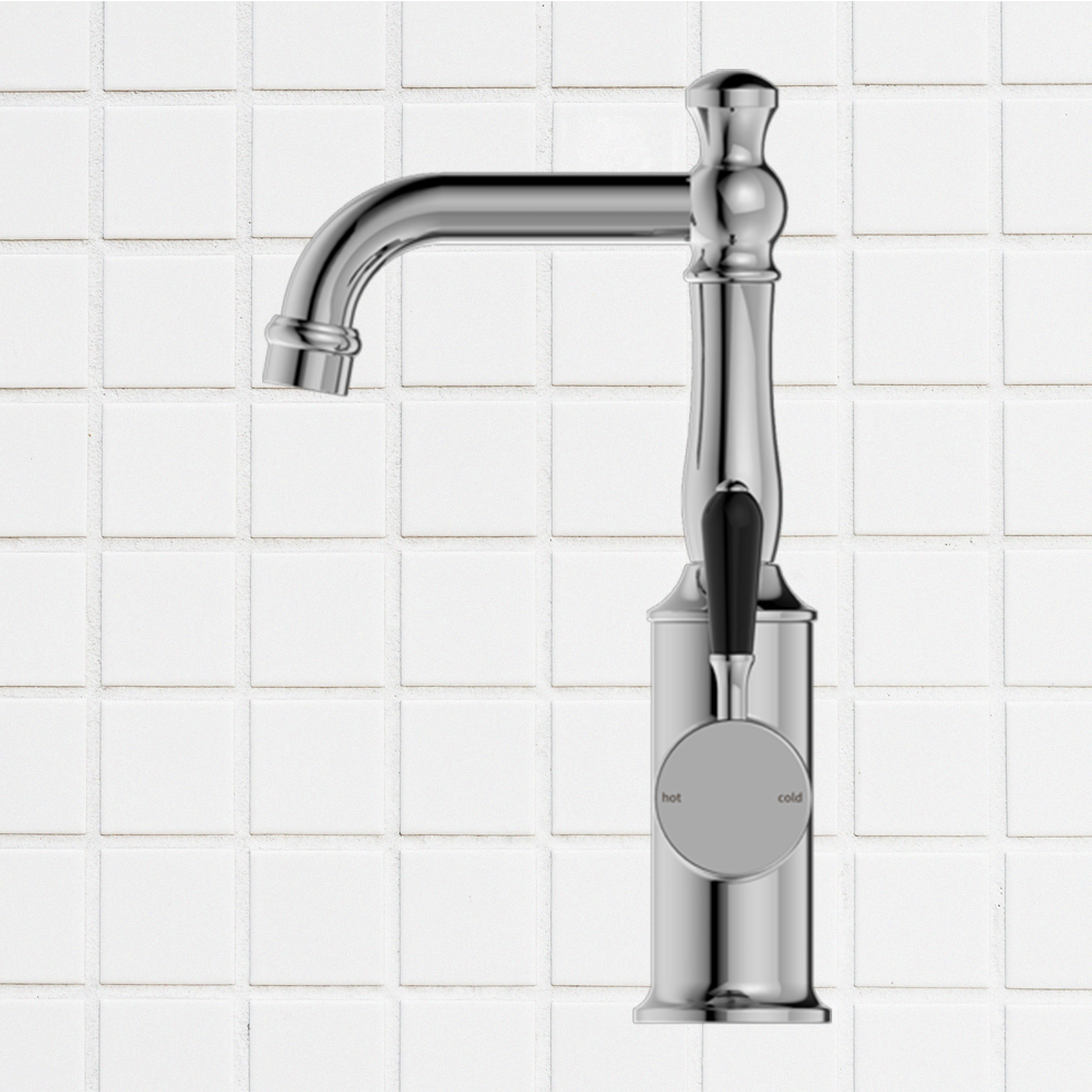 York Basin Mixer with Black Porcelain Lever Chrome