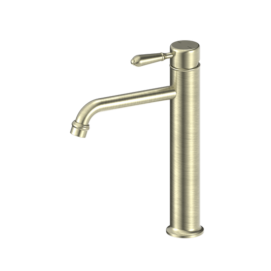 York Straight Tall Basin Mixer With Metal Lever Aged Brass