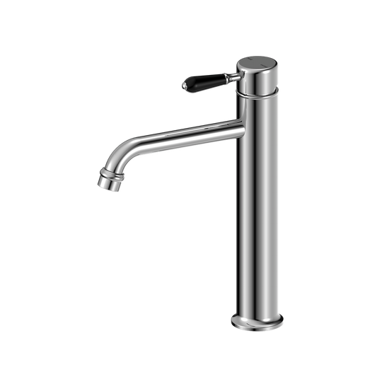 York Straight Tall Basin Mixer With Black Porcelain Lever Chrome