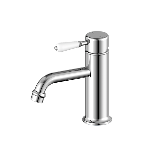 York Straight Basin Mixer With White Porcelain Lever Chrome