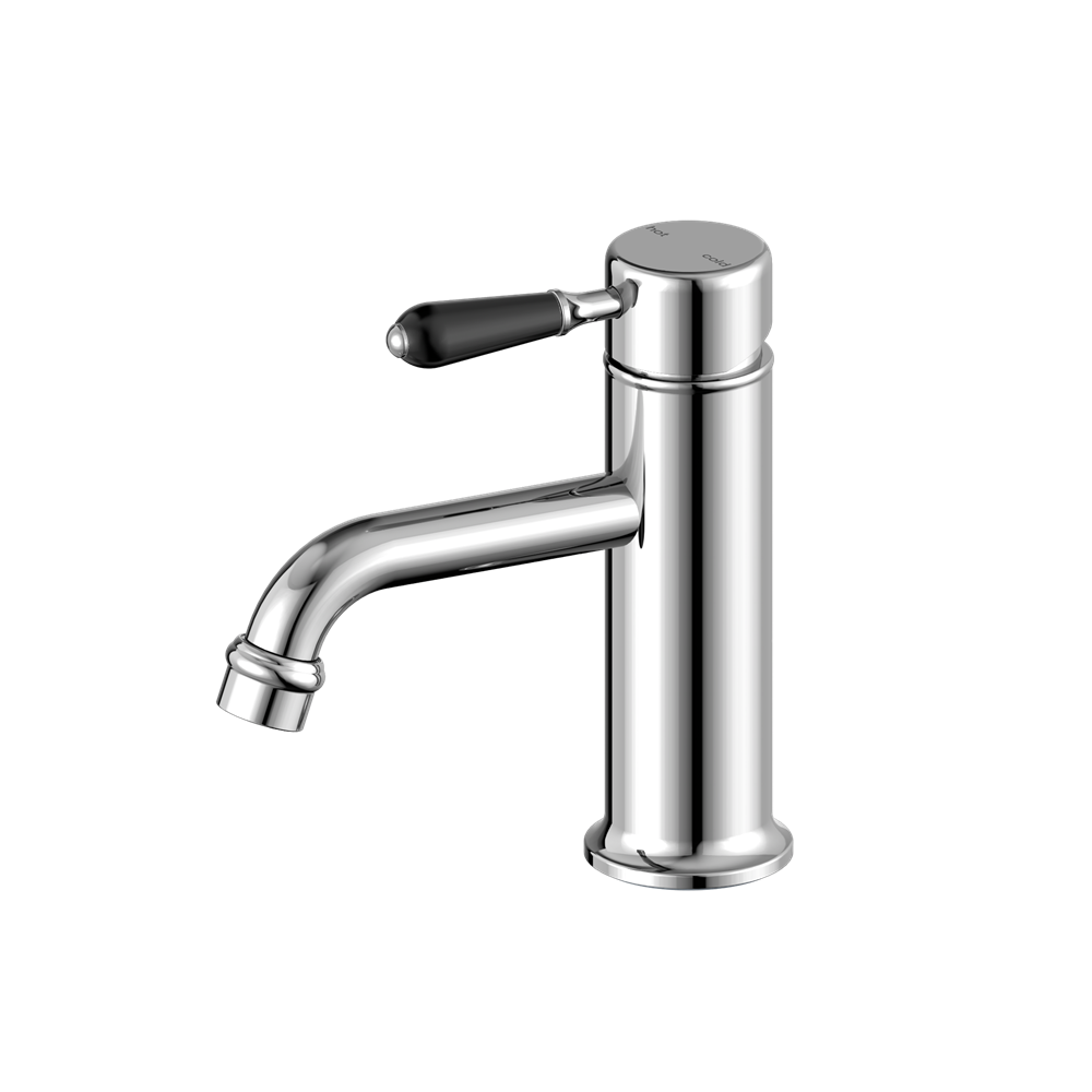 York Straight Basin Mixer With Black Porcelain Lever Chrome