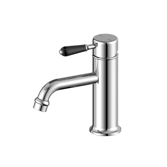 York Straight Basin Mixer With Black Porcelain Lever Chrome