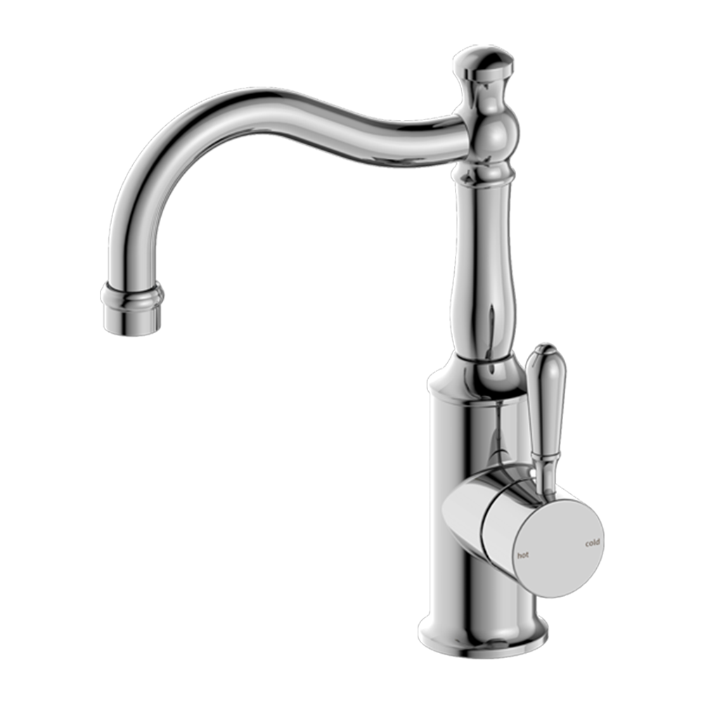 York Basin Mixer Hook Spout with Metal Lever Chrome