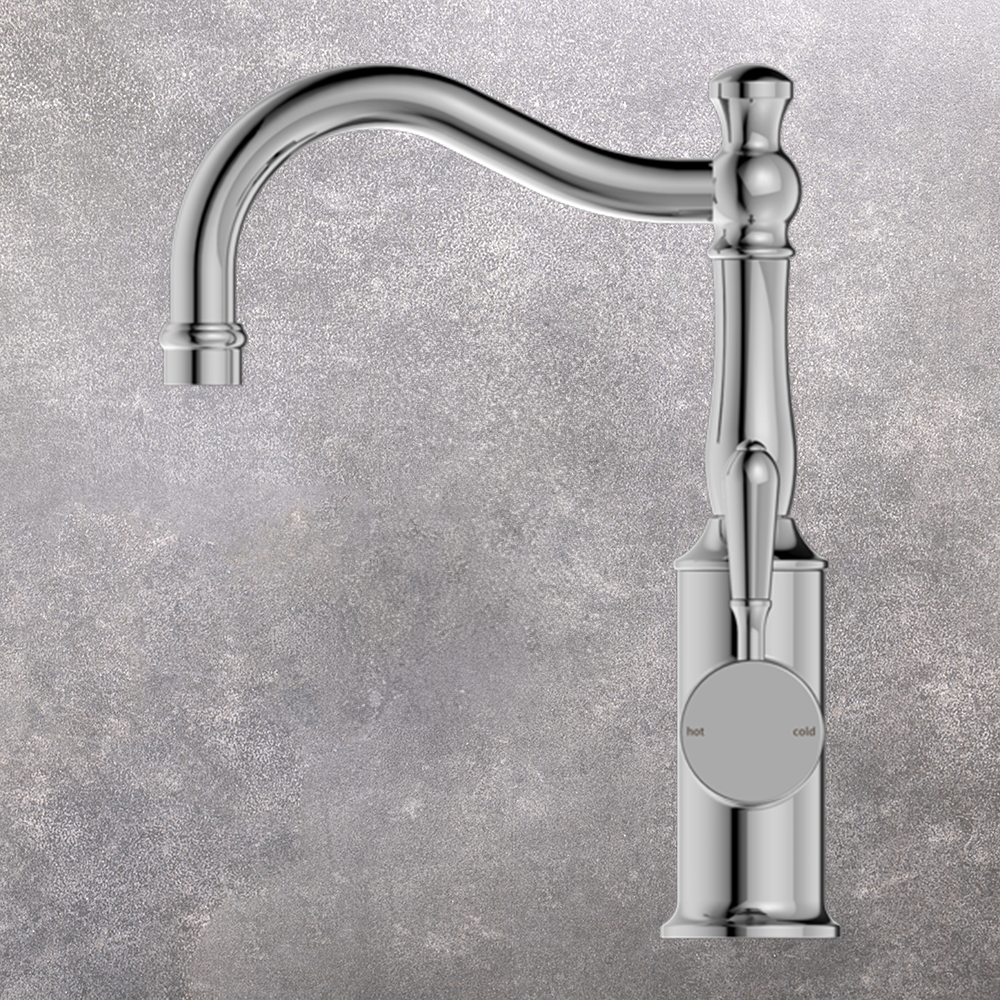 York Basin Mixer Hook Spout with Metal Lever Chrome