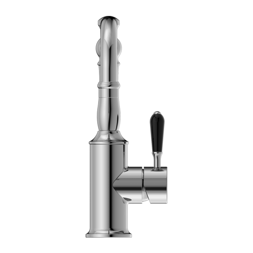 York Basin Mixer Hook Spout with Black Porcelain Lever Chrome