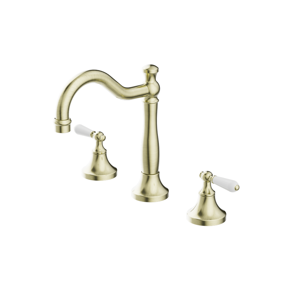 York Basin Set With White Porcelain Lever Aged Brass