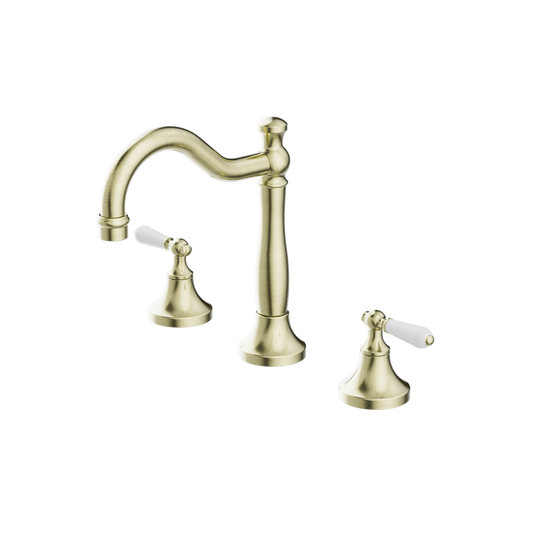 York Basin Set With White Porcelain Lever Aged Brass