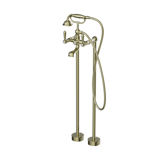 York Freestanding Bath Mixer With Metal Hand Shower Aged Brass