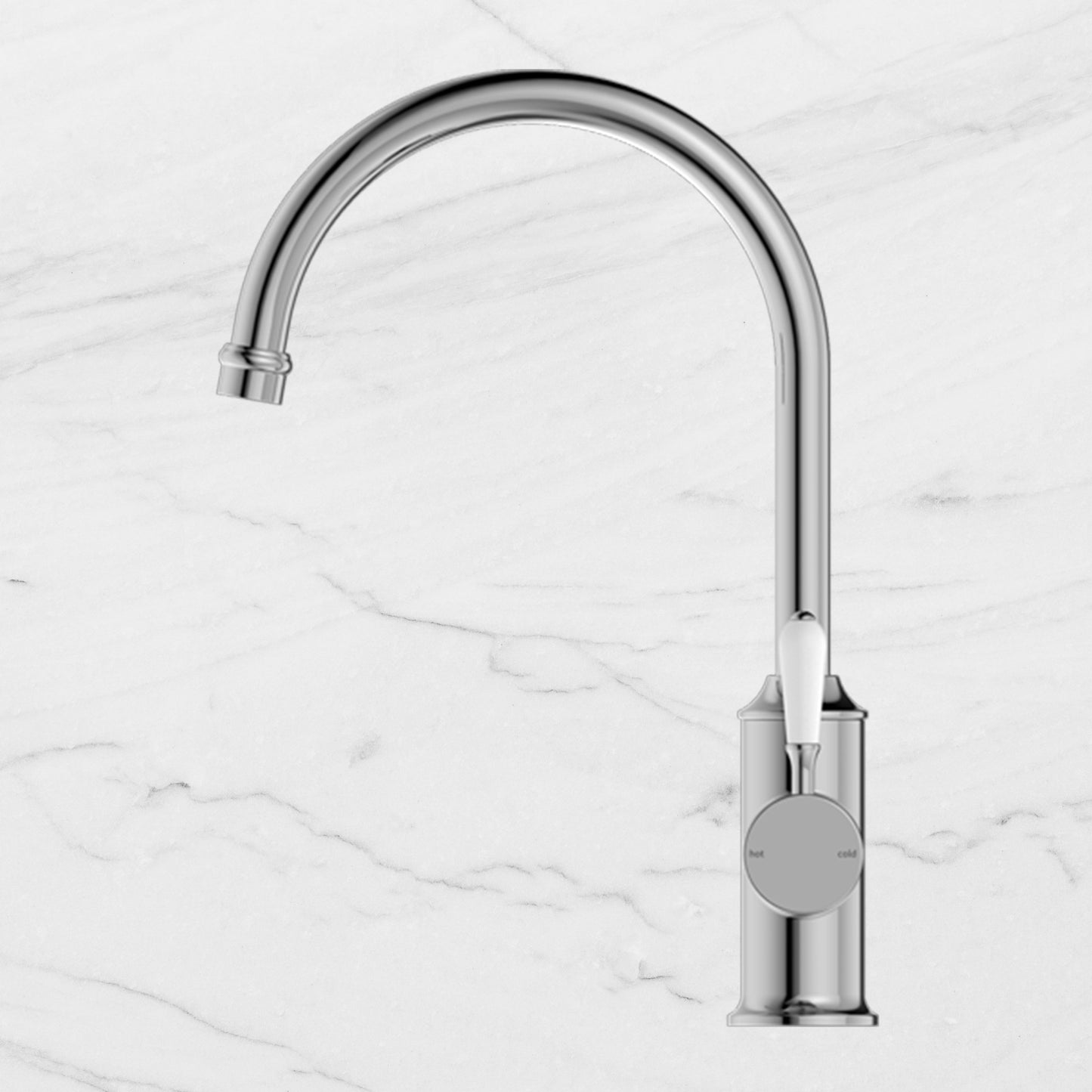 York Kitchen Mixer Gooseneck Spout with White Porcelain Lever Chrome