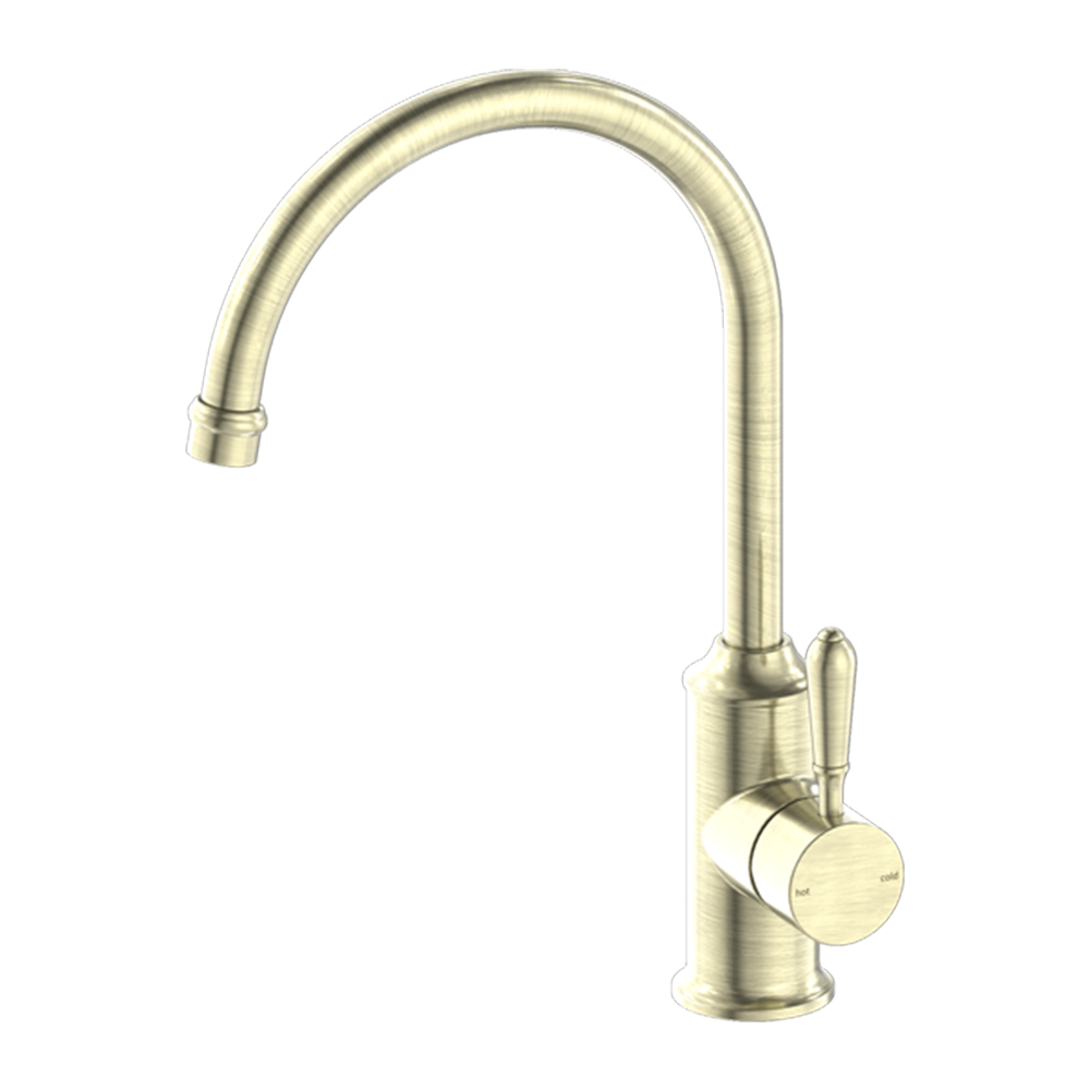 York Kitchen Mixer Gooseneck Spout with Metal Lever Aged Brass