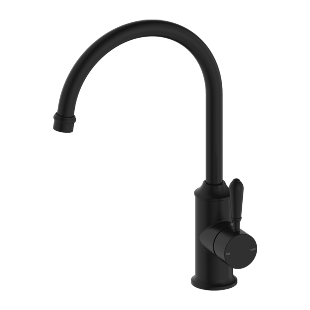 York Kitchen Mixer Gooseneck Spout with Metal Lever Matte Black