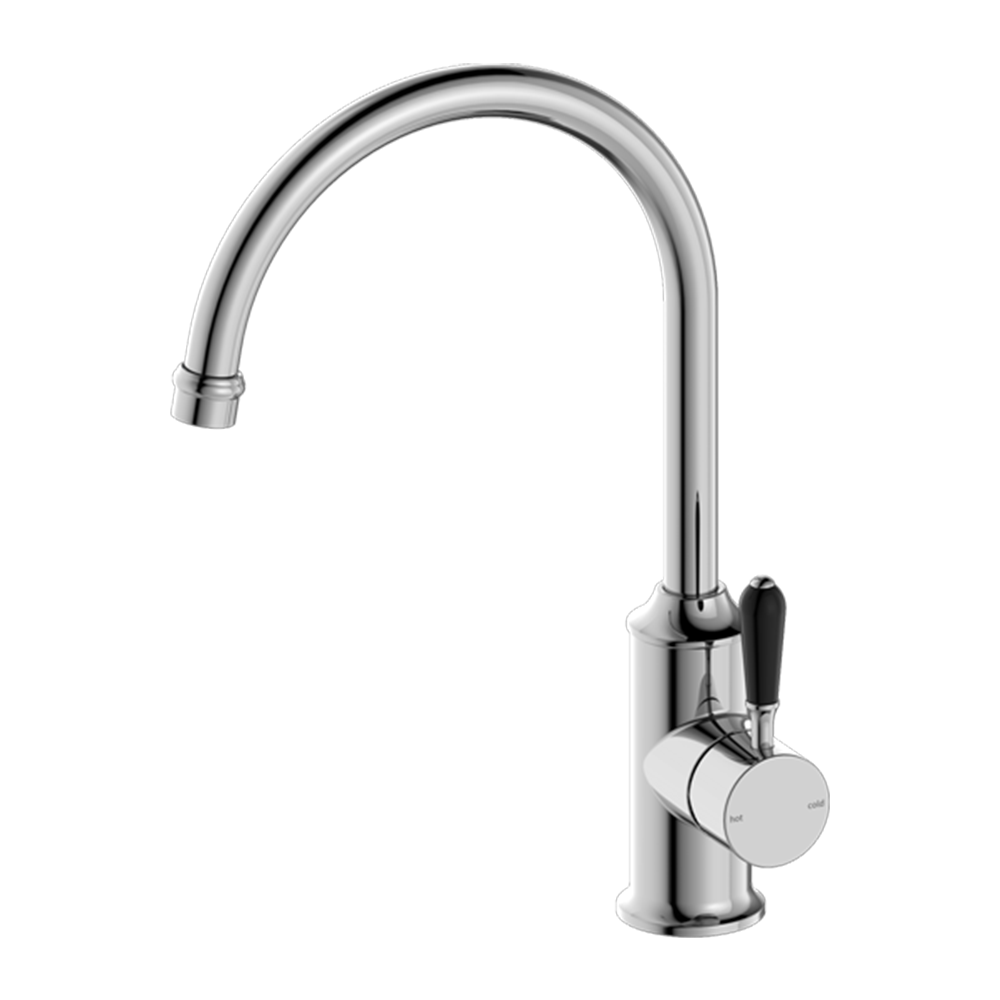 York Kitchen Mixer Gooseneck Spout with Black Porcelain Lever Chrome