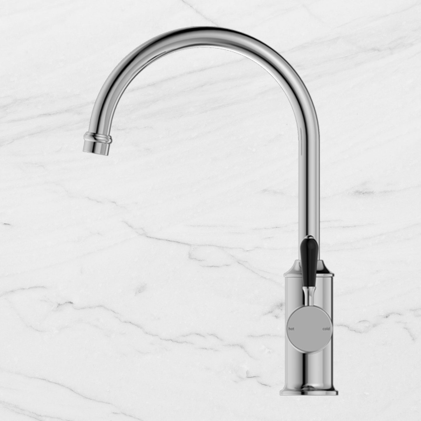 York Kitchen Mixer Gooseneck Spout with Black Porcelain Lever Chrome