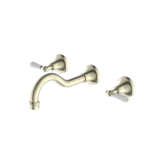 York Wall Basin Set With White Porcelain Lever Aged Brass