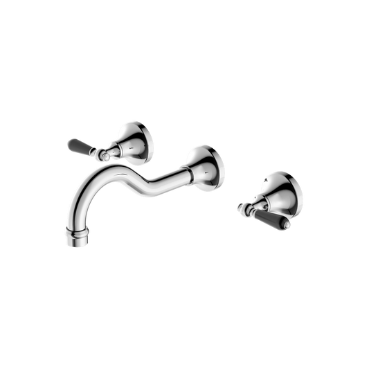 York Wall Basin Set With Black Porcelain Lever Chrome