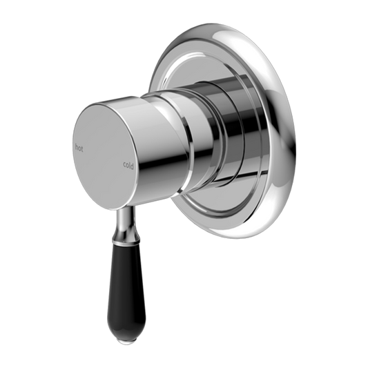 York Shower Mixer with Black Porcelain Lever Chrome