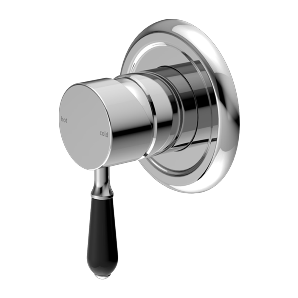 York Shower Mixer with Black Porcelain Lever Chrome