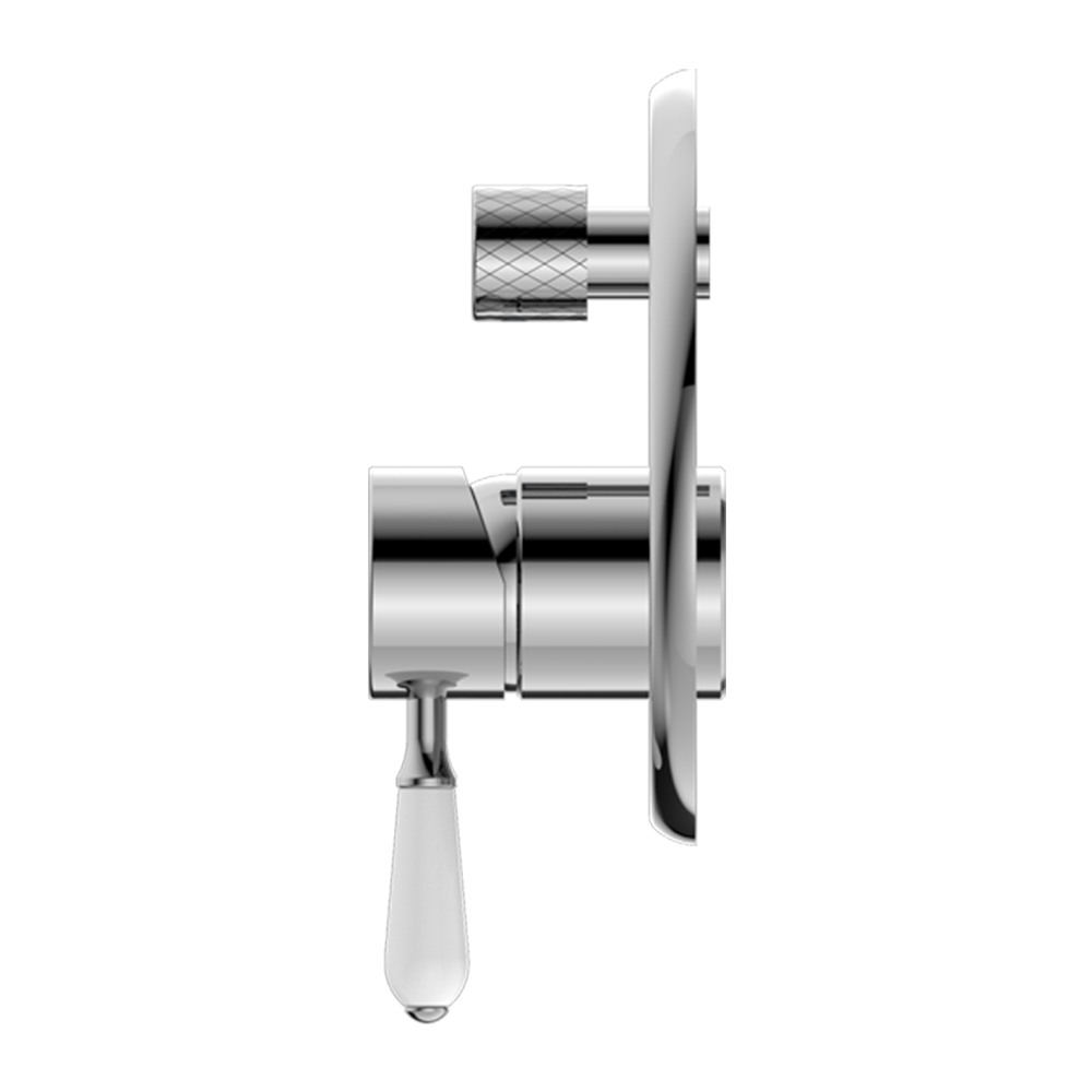 York Shower Mixer with Divertor with White Porcelain Lever Chrome